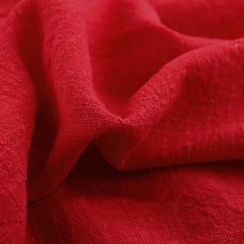 Wambere 300cm x 130cm Stoffe Stoff aus Baumwolle und Leinen,Dünner Leinenstoff,Stoff Fabric Meterware,Fabric zum Nähen,Dekostoff für DIY Basteln Kleidungsdekoration Tischdekoration,Rot