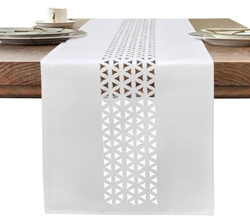 BAZIOE Lin Chemin de Table Blanc Moderne 183 x 35 cm Chemin de Table Aspect Lin et Lavable pour Décoration de Table à Manger, Le Restaurant, La Fête de Noël.
