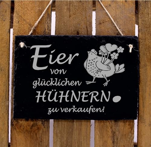 Türschild Schild Schiefer graviert - Eier von glücklichen Hühnern zu verkaufen - Eierverkauf Hühnereier Verkauf 22 x 16 cm
