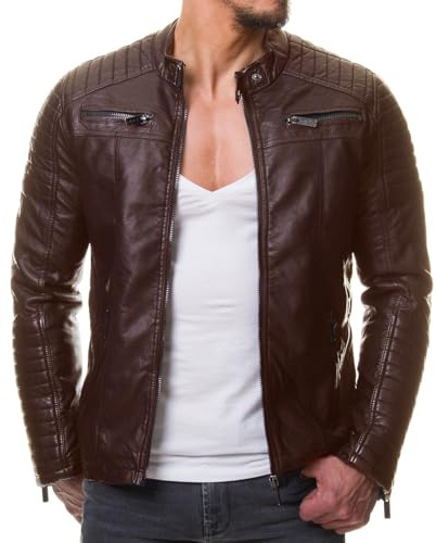 DECIMAL Men's Black REAL Lambskin Leather Biker Jacket VINTAGE GENUINE MOTORCYCLE JACKETS FOR MEN (US, Alpha, Small, Regular, Regular, B59 BROWN)
