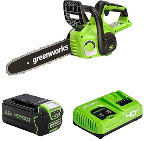 40V Akku Kettensäge Greenworks 12 Zoll (30 cm) Blattlänge, 4,2 m/s Kettengeschwindigkeit, 2,6 kg, automatische Kettenschmierung G40CS30IIK, 3 Jahre Garantie mit 40V 4Ah Akku & 5A Ladegerät