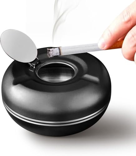 Posacenere da esterno con coperchio, in acciaio inox, moderno posacenere per sigarette, decorazione da patio, antivento, per tavolo, ufficio, casa, bar hotel (nero, L-4,7)