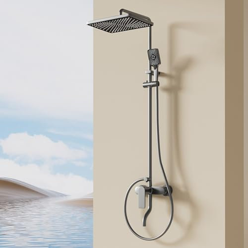 BiaoTeng Colonne de Douche avec Mitigeur pour Baignoire Tuyau de douche de 150 cm Douchette à Main 3 Modes Ensemble Douchette Douche Salle de Bain Gris