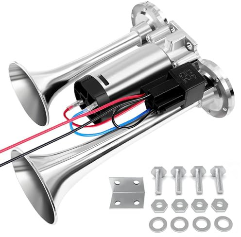 Car Horn, 600DB Air Horn Super Loud Car Horn, Double Tube Truck Horn with Compressor, Airhorn for 12V Truck Train Car Ship Motorcycle etc (Silver)