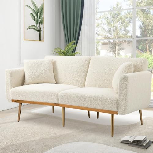 DDZJTPP Luxus 2er Sofa Loungesofa Mit Schlaffunktion,Glamour Design, Couchgarnitur, Sofagarnitur, Holzfüße, Polstersofa, Für Kleine Wohnung Im Wohnzimmerstudio,White