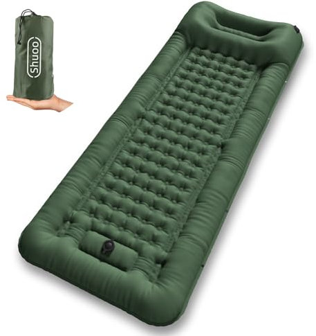 Shuoo Isomatte Selbstaufblasend 12CM Verdicktes 72CM Superbreit Camping Matratze Ultraleicht mit Fußpresspumpe& Kissen Luftmatratze Wasserdicht Ultrakleine Verpackung für Outdoor Wandern