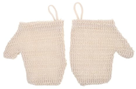 GARVALON 2pcs Dual-sided Cotton-linen Bath Exfoliating Gloves Body Scrubbing Shower Mitts Reusable Skin Cleaning Gloves for Men and Women Full Body Exfoliator