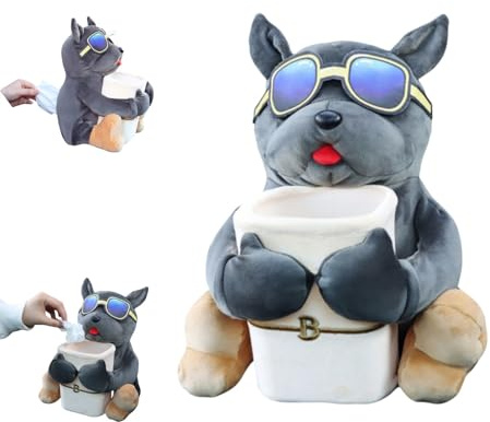 Porte-mouchoirs de voiture, poubelle de voiture avec porte-mouchoirs 2 en 1 en peluche pour accoudoir de chien, boîte à mouchoirs de voiture avec deux sangles de fixation, joli distributeur de