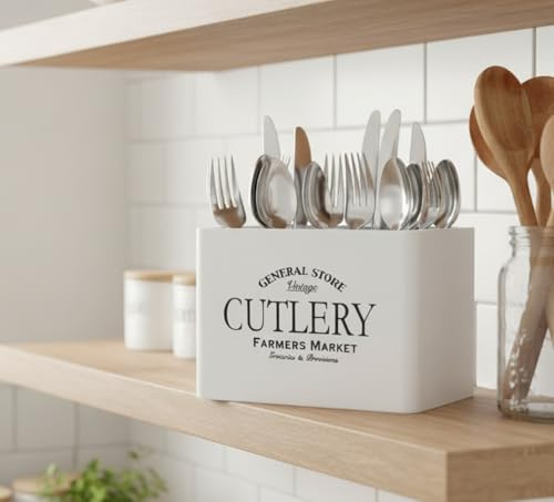 Maison Des Cadeaux 4 Compartment Wooden Cutlery Utensil Holder Dishware Organiser Caddy