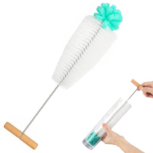Flaschenbürste 32 cm, Flaschenreiniger Bürste mit Langgriff, Weiß Flaschenbürste mit Grün Schwamm Reinigungsbürste für Sodaflaschen Glaskaraffe Kunststoffflaschen Babyflaschen Trinkflaschen