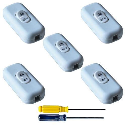 GTIWUNG 5 Pezzi Interruttore Lampada ON OFF Bipolare per Illuminazione Interruttori Intermedi 6A 250V Inline Apparecchio Interruttore Cavo per Lampada da Comodino,Piccoli Elettrodomestici,Bianco