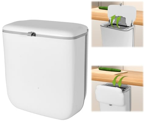 ANTREATU Foldable Hanging Bin with Lid 13.6L Kitchen Cupboard Bin Space-Saving Food Waste Bin for Under Sink, Cupboard & Caravan Door Bin (White)
