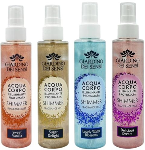 Giardino Dei Sensi Sweet Vanilla – Acqua Corpo Illuminante Profumata Shimmer Spray 150 ml– Effetto Shimmer Estivo & Pelle Luminosa (Set)