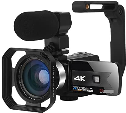 JOJIDE Videocamara, Full 4K UHD Streaming Videocámara Cámaras Digitales Profesionales 56MP Grabadora de Video for Exteriores Vlog Knit IR Visión Nocturna(64G SD Card,Nero)