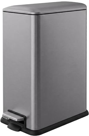 JM ·YIPENG Poubelle de cuisine - 45 l - Grande poubelle à pédale - Avec couvercle Softclose et seau intérieur - Poubelle étroite à pédale - Pour cuisine, salon et bureau - Gris