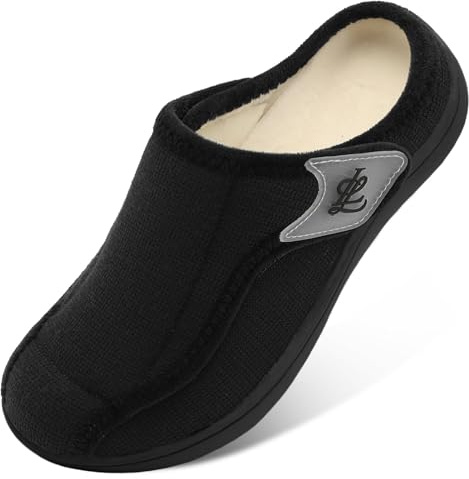 JIASUQI Slippers Women Wide Diabetic House Slippers Adjustable Edema Swollen House Shoes for Indoor Outdoor(Black 38,Size 5)