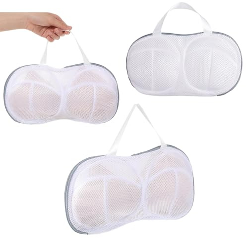 OIXEYA 3 Unidades Bolsas Lavadora Sujeta Sujetador de Red Lavado Bolsa de Lavandería Red para Lavadora con Cremallera Grande Reutilizable Color Blanco Material Poliéster