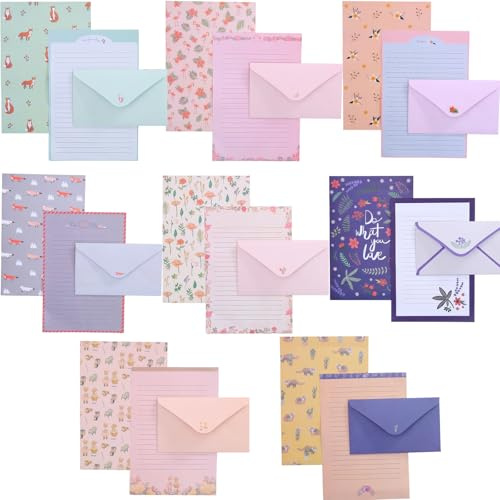 72 Pcs Writing Paper and Envelopes Set Letter Writing Set Flora and Fauna Design Various Patterns for Fun Writting Papers Suitable for Writing Letters Office School Supplies Invitation Gifts