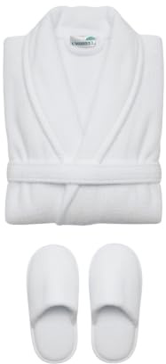 100% Egyptian Cotton Terry Velour Bathrobe & Slippers Set - Luxury Hotel & Spa Unisex Dressing Gown Extra Soft for Men & Women Bath Robes (UK, Alpha, One Size, Regular, Regular, L-XL, White)