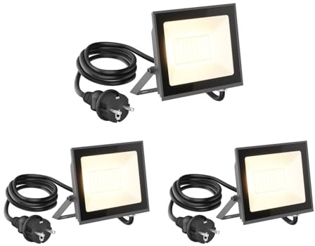 ledscom.de 3 st LED-väggstrålkastare/trädgårdsstrålkastare OZIN, IP65, stickkontakt, antracit, 30 W, 2466 lm, varmvitt