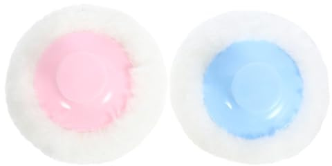 MUSISALY Houppette à Poudre pour Bébé Ultra Douce 8 Cm, Lot de 2 Pièces Bleu Clair et Rose Clair, Applicateur Moelleux en Peluche pour Soin Corporel, Outil Lavable Adapté Peau Sensible,