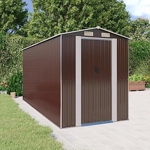 Generico Capanno da Giardino Marrone Scuro 192x440x223cm Acciaio Zincato,Casa e Giardino,Prato e Giardino,Vita all'aperto,Strutture da Esterno,Casette da giardino-3147463