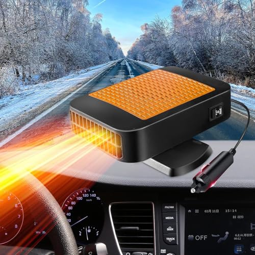 WEQNGIU Car Heater, 12V 200W Portable Car Heater 2 in 1 Fast Heating & Cooling Windshield Fan Defrost Defogger, Plugs into Cigarette Lighter, with 360° Rotatable Base, for Cars,Trucks