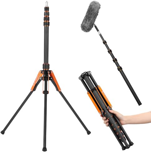 K&F CONCEPT Pied d'Éclairage Fibre de Carbone 200cm pour Studio | Pliable envers, vis 1/4-3/8, sac transport, flash appareil photo softbox, portable léger, TL12