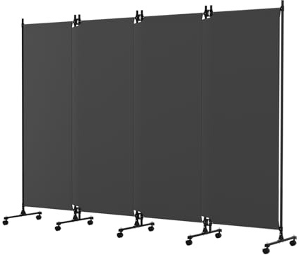 SMONTER 4-Teiliger Raumteiler Paravent, Sichtschutz Balkon mit abschließbaren Rädern, Mobile Trennwand zur Raumaufteilung für Büro, Schlafzimmer, 246 cm × 183 cm, Grau