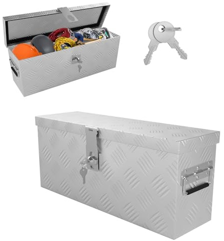 LZQ Aluminiumtransportlåda med lock, 520 x 160 x 220 mm, aluminiumlåda med lås för verktyg, stabil och vattentät, dragstångslåda för fordon och släpvagnar (silver)