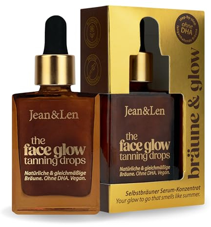 Jean & Len Tanning Drops The Face Glow, självbrunande droppar för ansikte, hals & dekolletage, med erythrulose & betaine, utan DHA, kan doseras individuellt, för en somrig solbränna, vegan, 30 ml