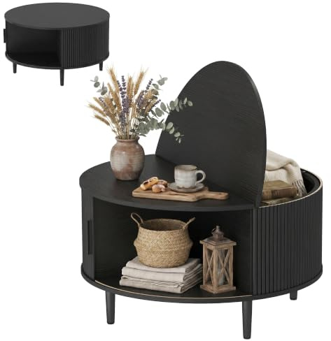 HOMCOM Round Coffee Table with Storage, 80cm Modern Centre Table, Black