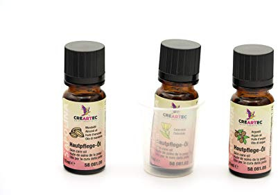 CREARTEC 3er Set Hautpflegemittel für Trockene Haut - Bestehend aus Mandelöl, Arganöl & Ringelblumenöl inkl. Messbecher - Seifenherstellung/Seifenzusatz - Made in Germany