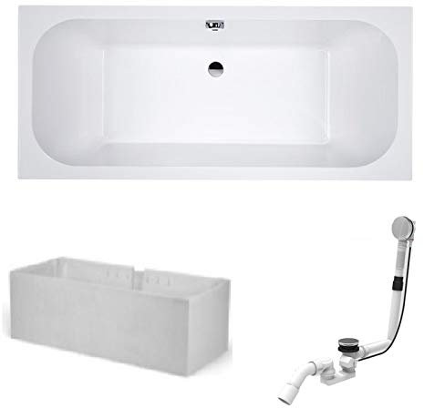 HOESCH Badewanne ELEGANCE | Design Badewanne | mit Mittelablauf | Acryl | 170x70cm | Komplettpaket mit Styroporträger und Ablaufgarnitur