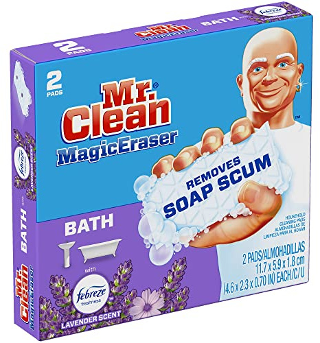 Mr Clean Magic Eraser Bath with Febreze Lavender Scent, Cleaning Pads with Durafoam, 2 Count