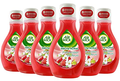 AIRWICK Lot de 6 Désodorisants Mèche Active Framboisier Flacon de 375 ml