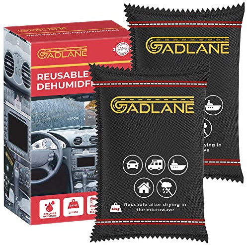 GADLANE Car Dehumidifier Bag Reusable - 2pcs Reusable Car Dehumidifier Bags, Eliminates Foggy Damp Windscreen - Moisture Absorber for Caravan, Van Silica Gel 350g Bags (Pack Of 2)