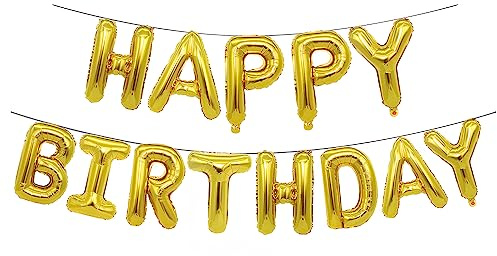 Ponmoo Folie Luftballons Happy Birthday Banner Kit - Gold, Party Dekorationen Ballons, Geburtstagsparty Folienballons Gute zum Geburtstag