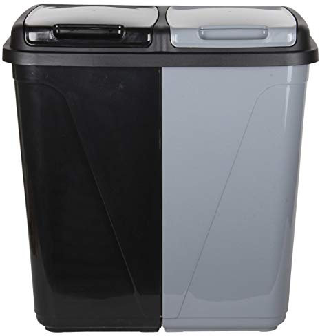 Jolie Max 90L Kitchen Bin - Dual Compartment Rubbish & Recycling - Plastic Laundry Basket, Black&Silver