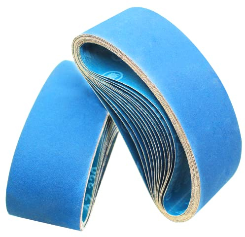 FEIHU Berufliches Schleifband Set 12 Stück, 75 x 533 mm, 2 Stück pro Körnung (60, 80, 100, 120, 240, 320) ， Zirkoniumoxid Schleifbänder für Bandschleifer
