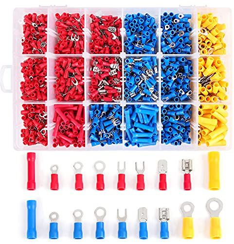Flytuo 1280 Stück isolierte Kabelschuhe Set, gemischte Butt-, Ring-, Gabel-, Kugel- und Schnellverbinder-Klemmen, Crimp-Terminals-Sortiment-Set für Elektroinstallationen…