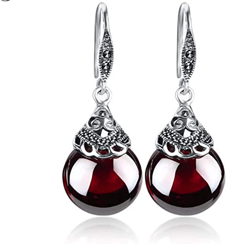 925 Sterling Silber Runde Granat Tropfen Ohrringe Für Frauen Natürlicher Roter Edelstein Rubin Feiner Schmuck Rot