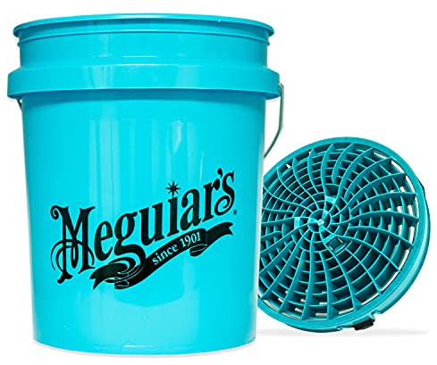 detailmate Autowäsche Set: Meguiars Blauer Wasch Eimer 5 Gallonen (19 l) mit Detail Guardz Dirt Lock Wascheimereinsatz Türkis für eine kratzerfreie Handwäsche