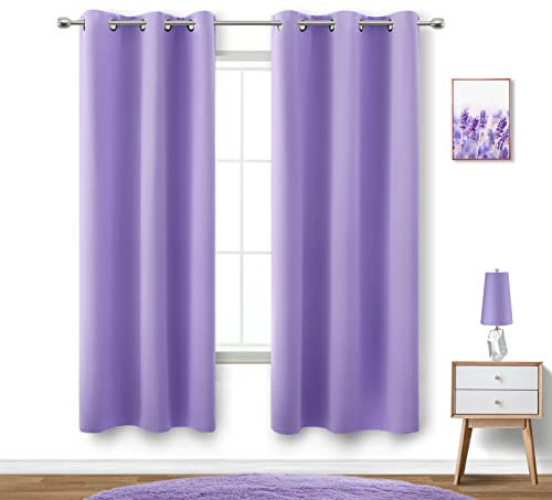 KOUFALL Lavender Curtains for Bedroom Girls 2 Panels Set Blackout Light Blocking Thermal Insulated Curtains for Teen Room Dorm Violet Lilac Purple 42 x 63 Inch Length