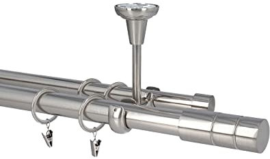 Gardinenstange Vorhangstange 25/19mm 2-läufig Deckenmontage Edelstahl Optik 140 cm Gaja