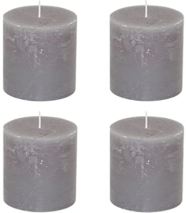 Stubbljus rustik set om 4 – blockljus, blockljus, ljus, adventkrans, advent – inget sot – brinntid: 75 timmar – många färger – 10 x 10 cm (grå)