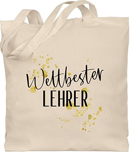 Baumwolltasche - Taschen - Weltbester Lehrer golden Sparkle - Unisize - Naturweiß - lehrer-tasche teacher bester jutebeutel geschenke lehrerin referendariat baumwolle geschenk für lehrerinnen