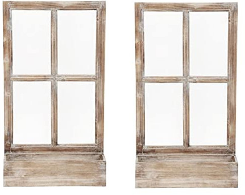 ETC Deko-Fensterrahmen Nostalgie Holz Deko Fenster Wandrahmen mit Pflanzkasten braun gewischt Shabby 40 x 14 x 70 cm als 2-er Set