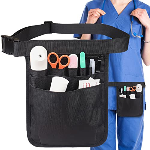 Krankenschwester Gürteltasche, Damen Krankenschwestertasche Strapazierfähige Multifunktionale Aufbewahrungstasche mit Verstellbarem Gürtel Tragbar Krankenschwester Zubehör, 18X25 CM, Schwarz
