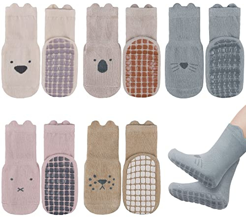Vicloon Calcetines de Algodón Antideslizantes,5 Pares de Calcetines de Bebé | Calcetines Antideslizantes para Bebés,Calcetines Deportivos Antideslizantes Niña Niño de 3 a 5 años